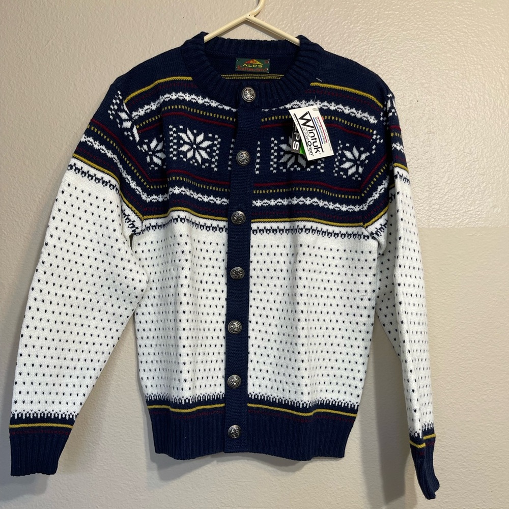 Vintage Alps Knitmeister Vintage Unisex Ski Snow Winter Cardigan. Medium NWT